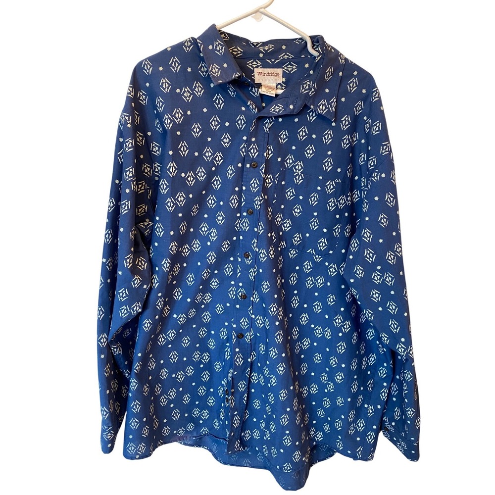 Vintage Windridge Men's Blue Aztec Western Print Button Up Long Sleeve Shirt XXL